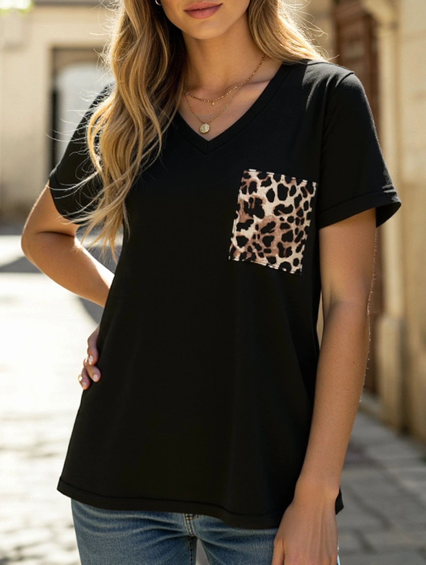 SnagProof LEOPARD PATTERN BLOCKED CASUAL TOP