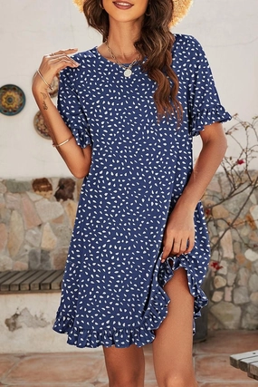 LEOPARD PRINTING RUFFLED SHORT SLEEVE DRESS Timeless elegance Relax Feel