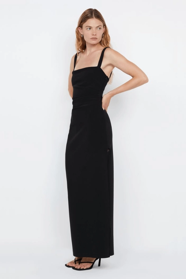 Leora Tuck Maxi Dress Black Comfortable fit-and-flare dress