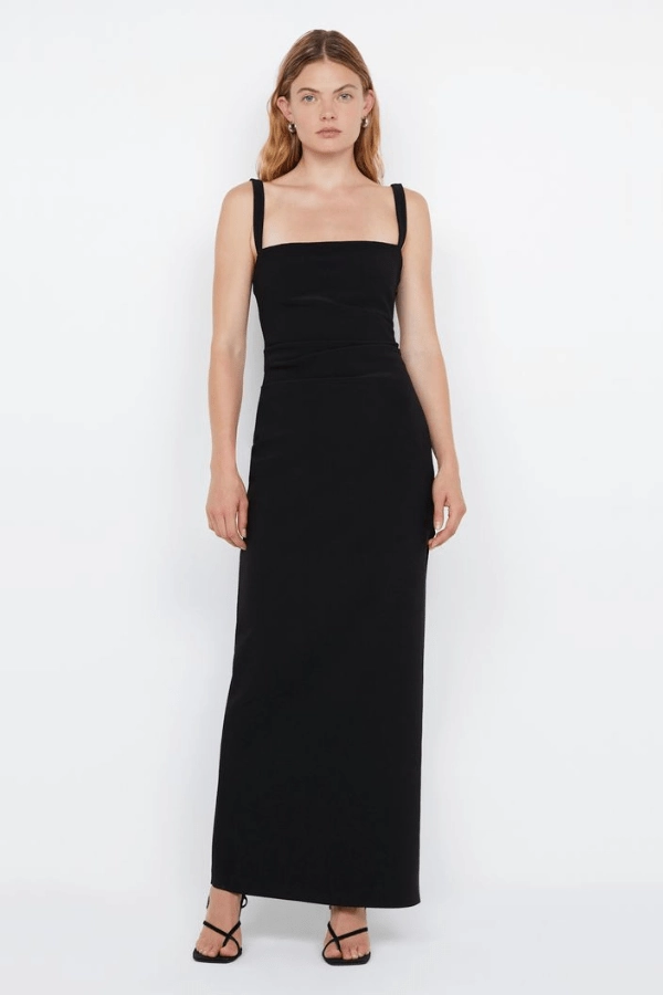 Leora Tuck Maxi Dress Black Minimal Motion