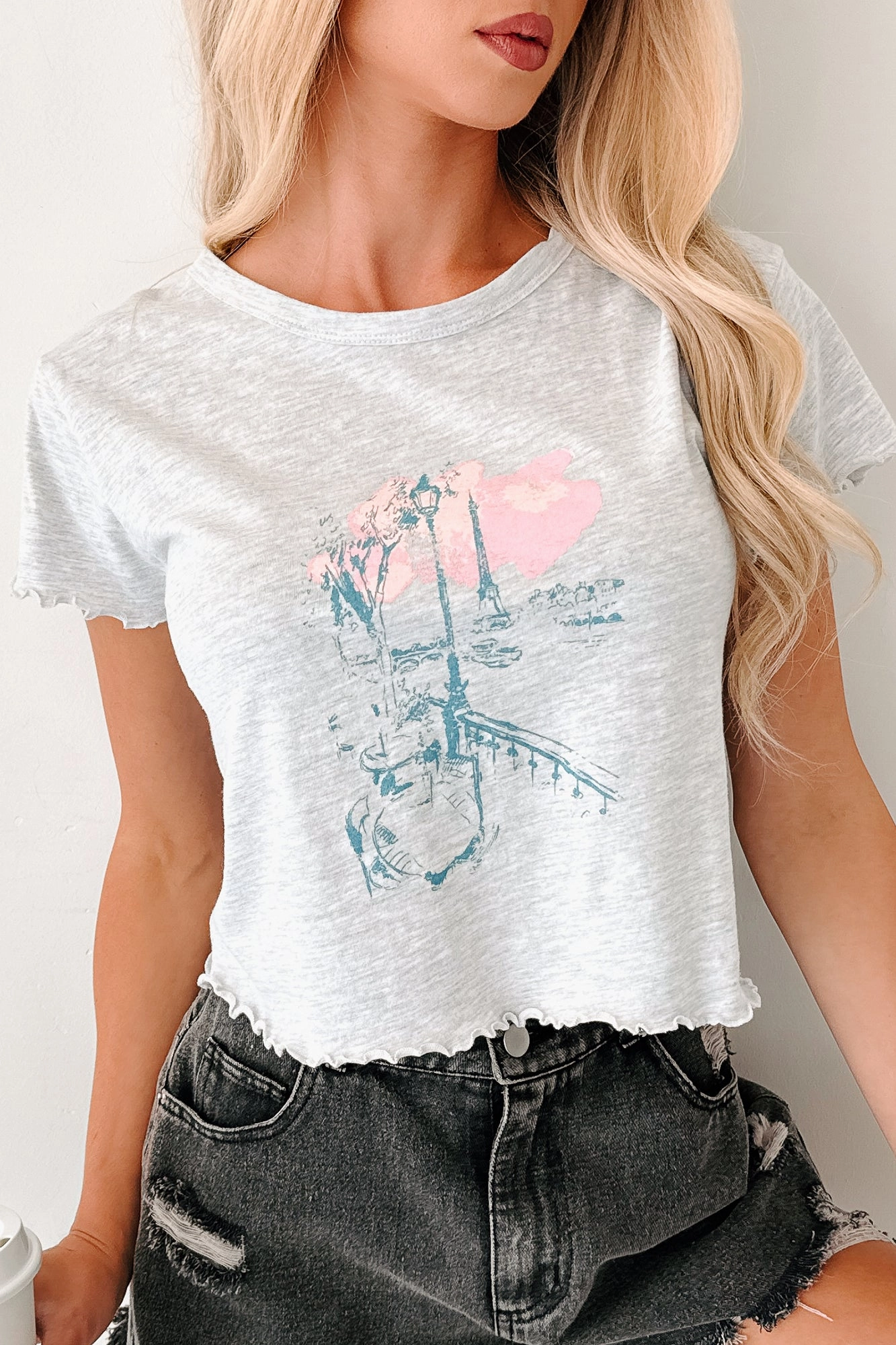 Letters From Paris Graphic Baby Tee (Heather Grey) NonChafingTrim