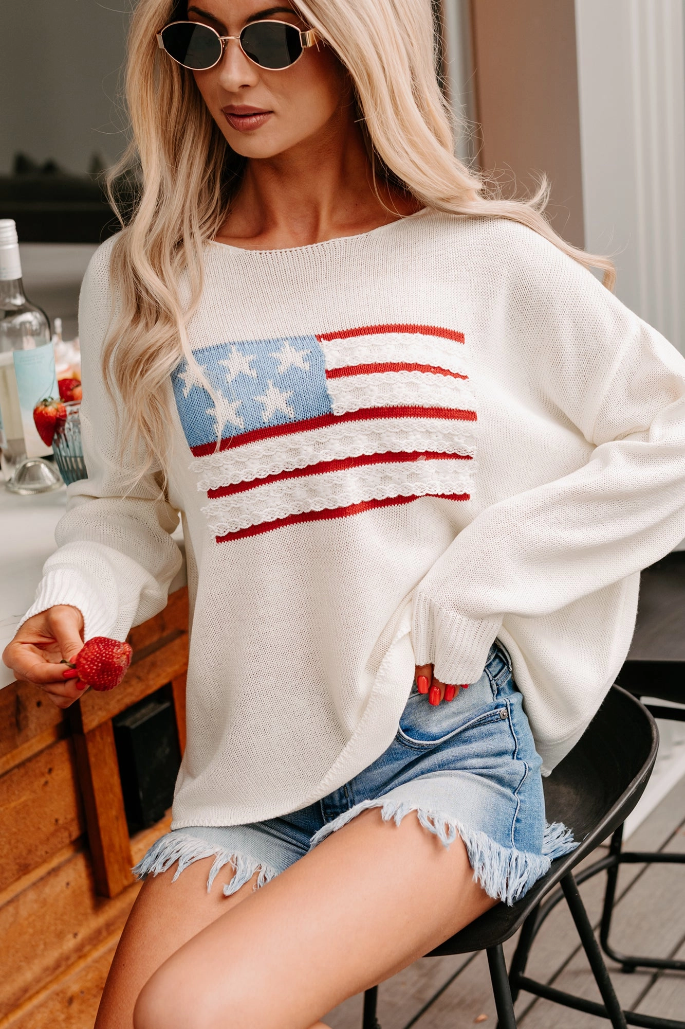 Soft Texture Basic Wardrobe Liberty In Her Lightweight USA Sweater (Cream)