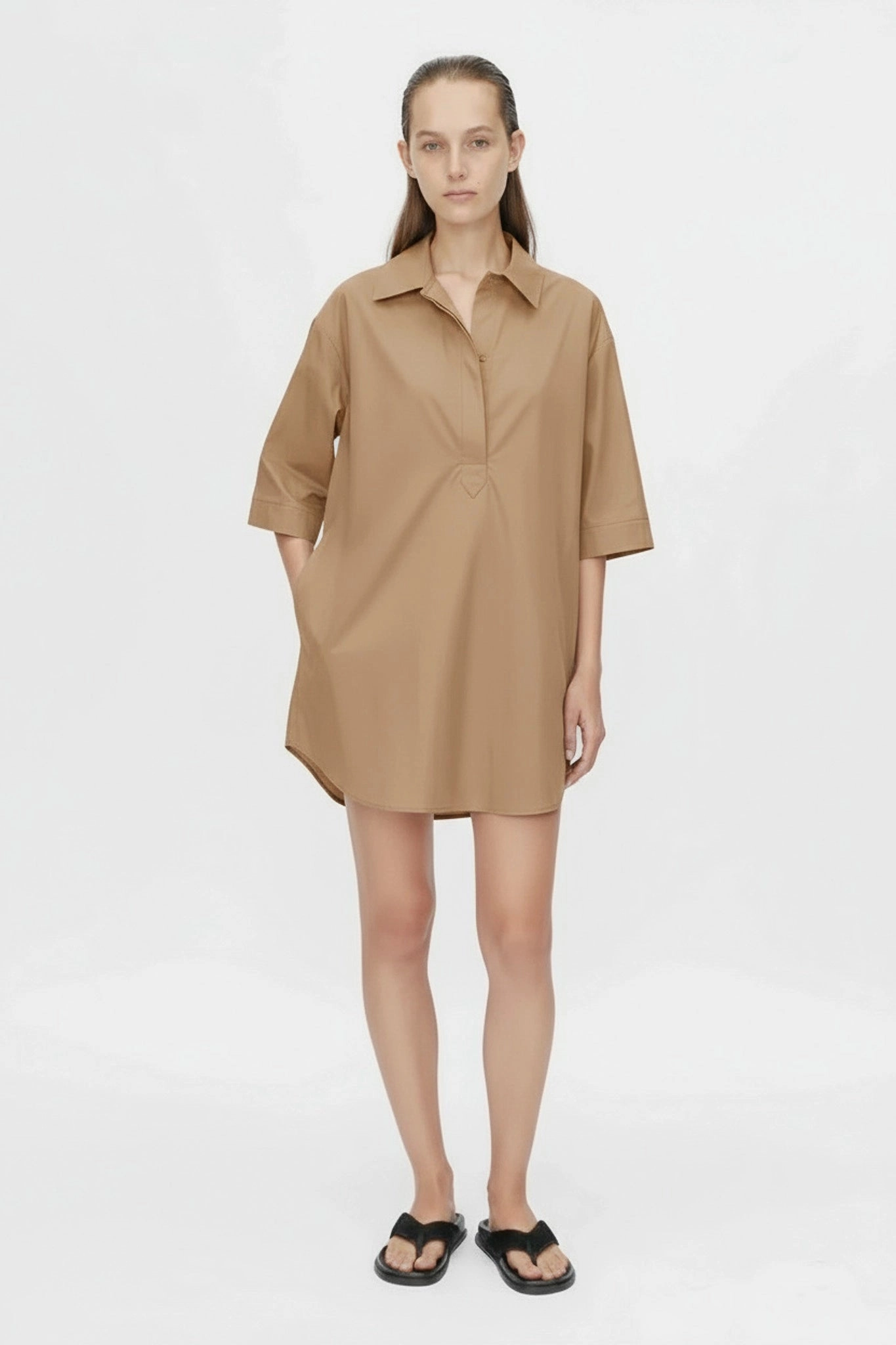 Flared shape Grace Glow Cumulus Shirt Dress Taupe
