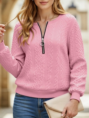 Casual Neckline Zipper Long Sleeve Sweatshirt Sporty Design