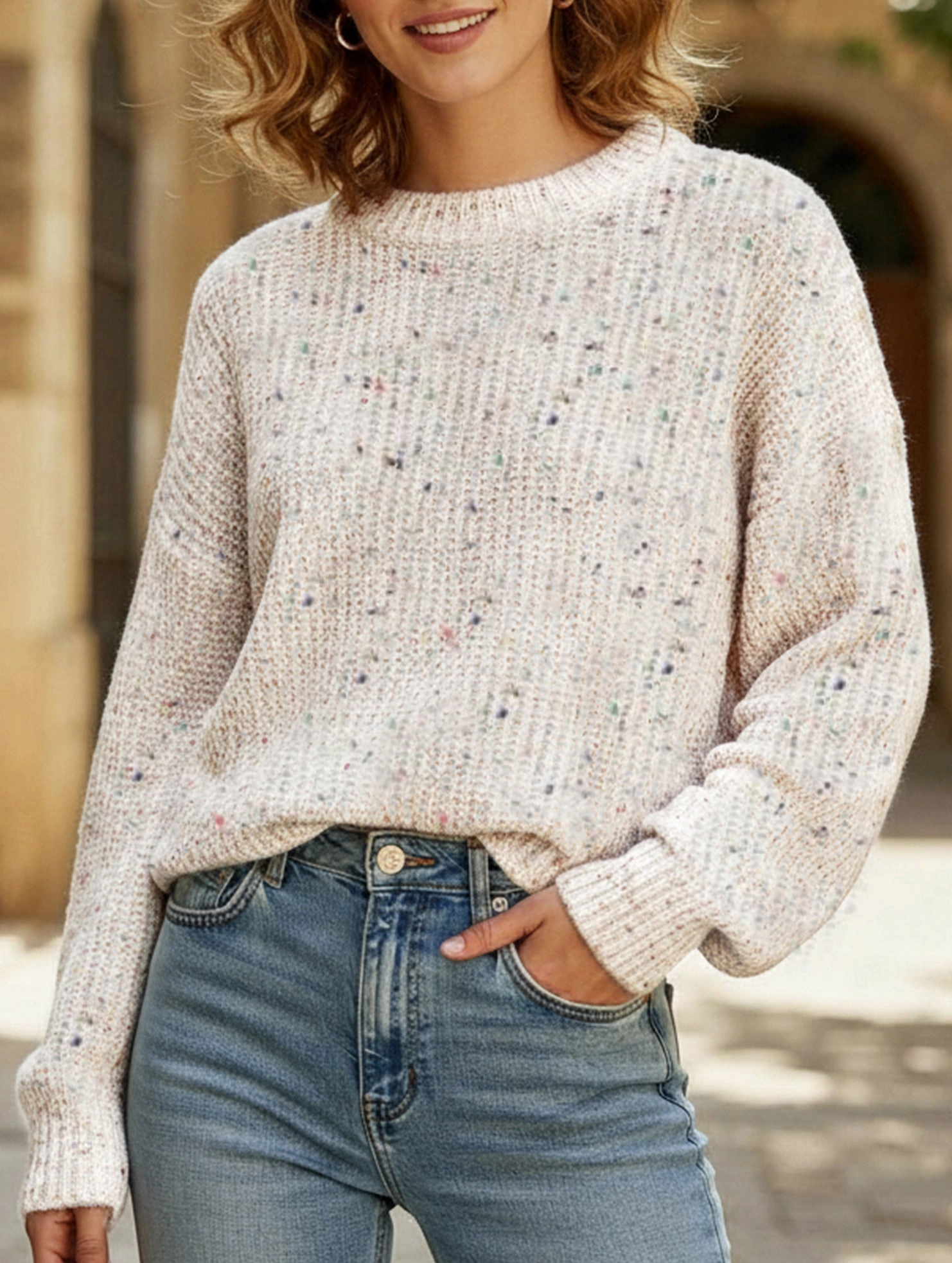Layered Ventilation Zones Colorful polka dot long-sleeved knitted sweater