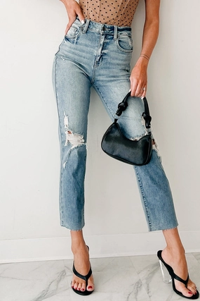 Relaxed Fit Delphine Distressed Straight Leg Cello Jeans (Light)