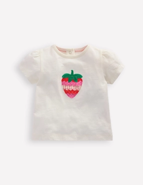 Thermal Regulation Fabric Friction Resistant Shoulder Girls Puff Sleeve Logo T-Shirt-Soft Ivory