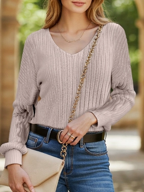 MultiPanel Design SleevelessOption Fashionable V-neck long-sleeved sweater