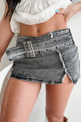 Some Enchanted Evening Denim Mini Skirt (Acid Black) Comfortable Stretch