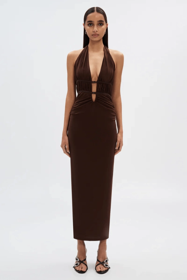 The Celine Mesh Dress Espresso Eco-friendly