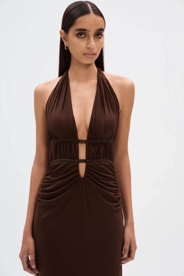 Dance-Party Relaxed and Elegant The Celine Mesh Dress Espresso