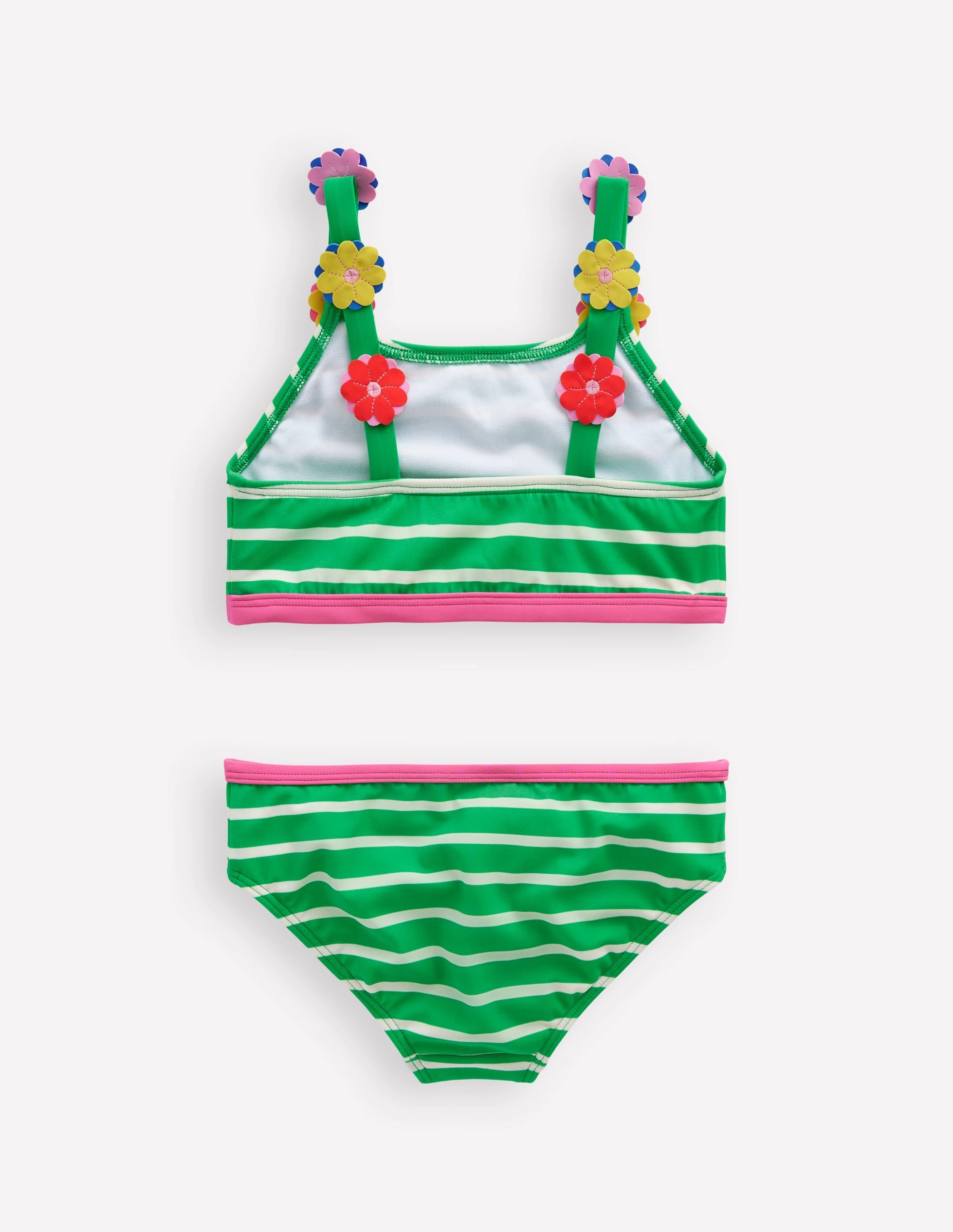 Youthful-Look Applique Strap Bikini-Sapling Green Stripe Hearts