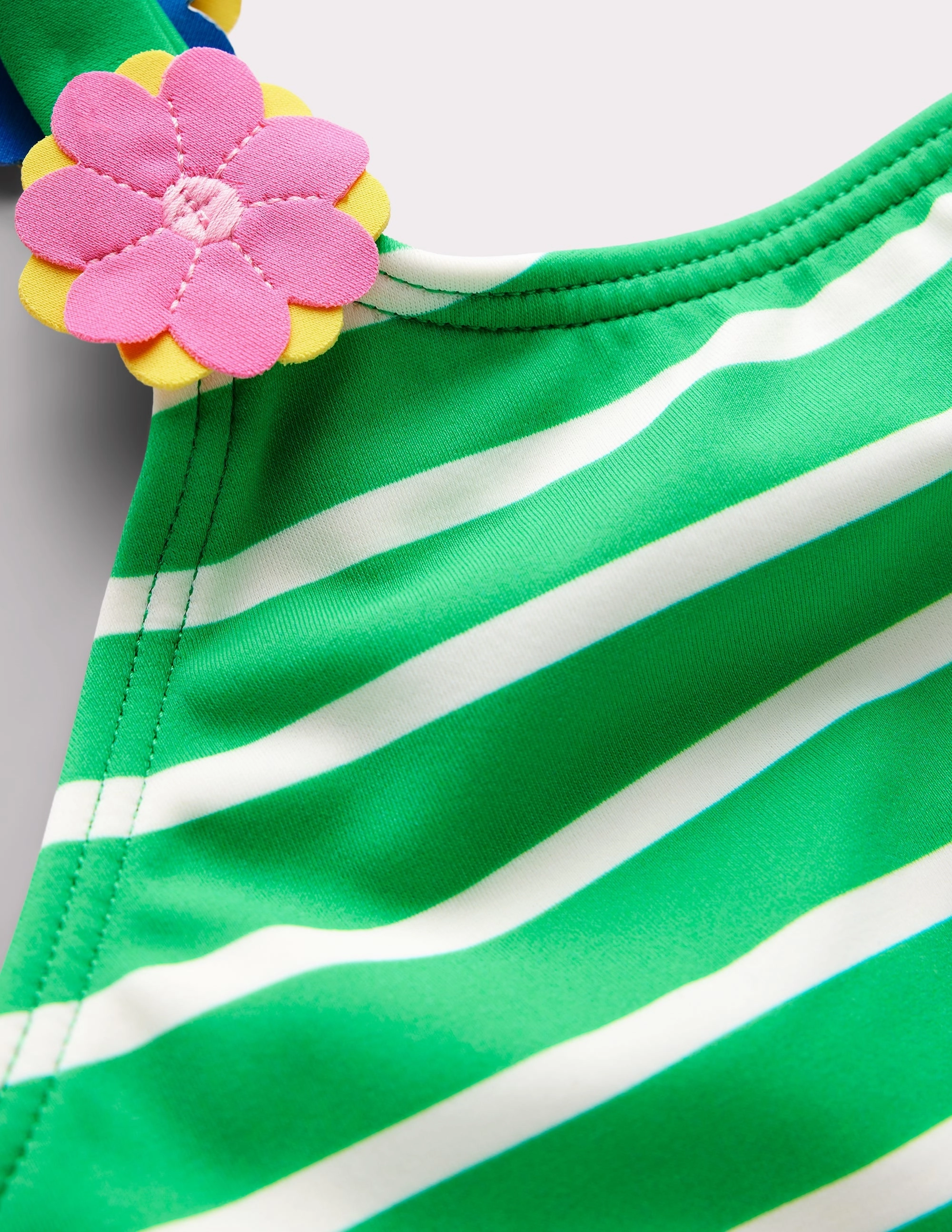 Water Attire Quick Release Buckle Closure Applique Strap Bikini-Sapling Green Stripe Hearts