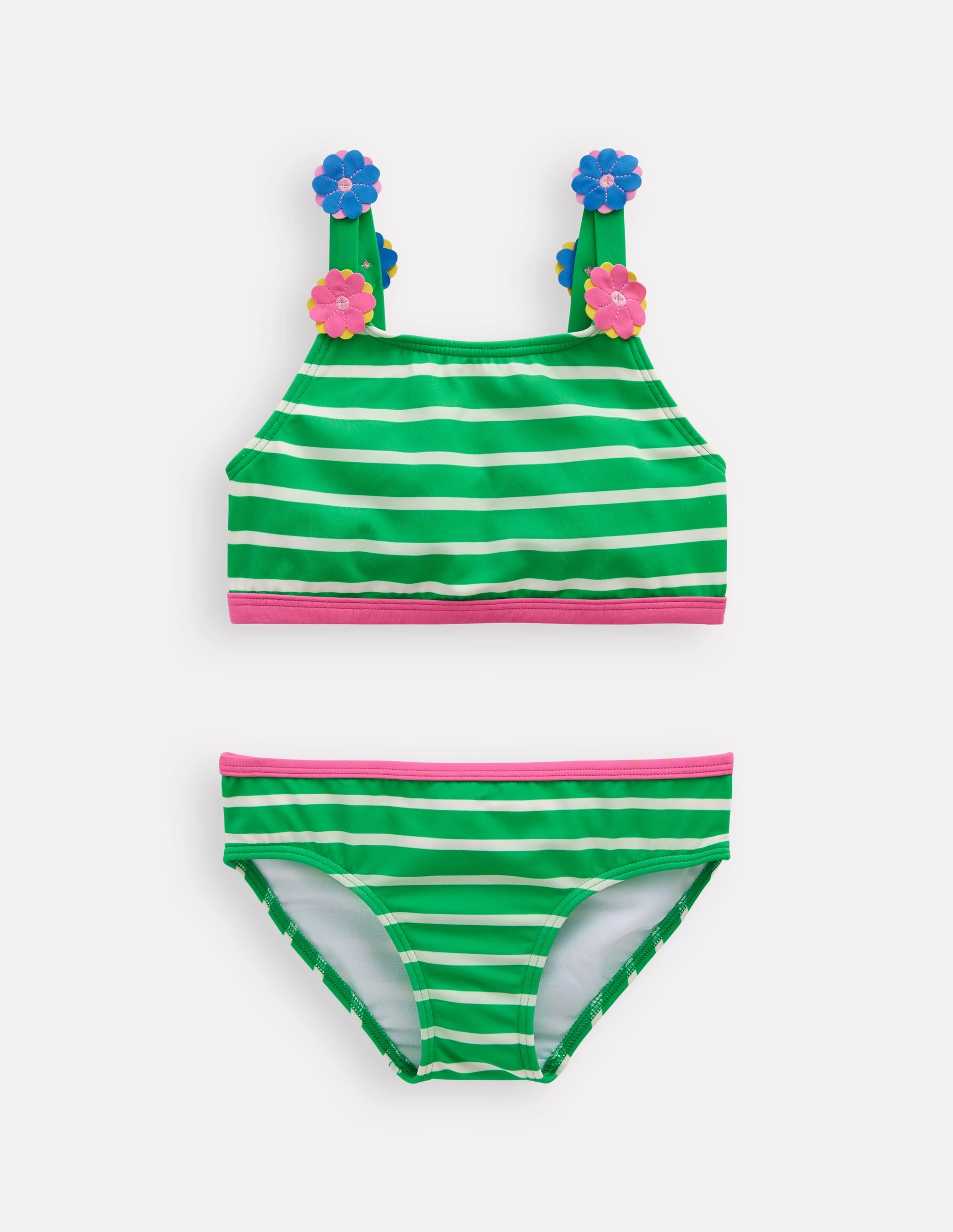 Multi Layer Lining Applique Strap Bikini-Sapling Green Stripe Hearts