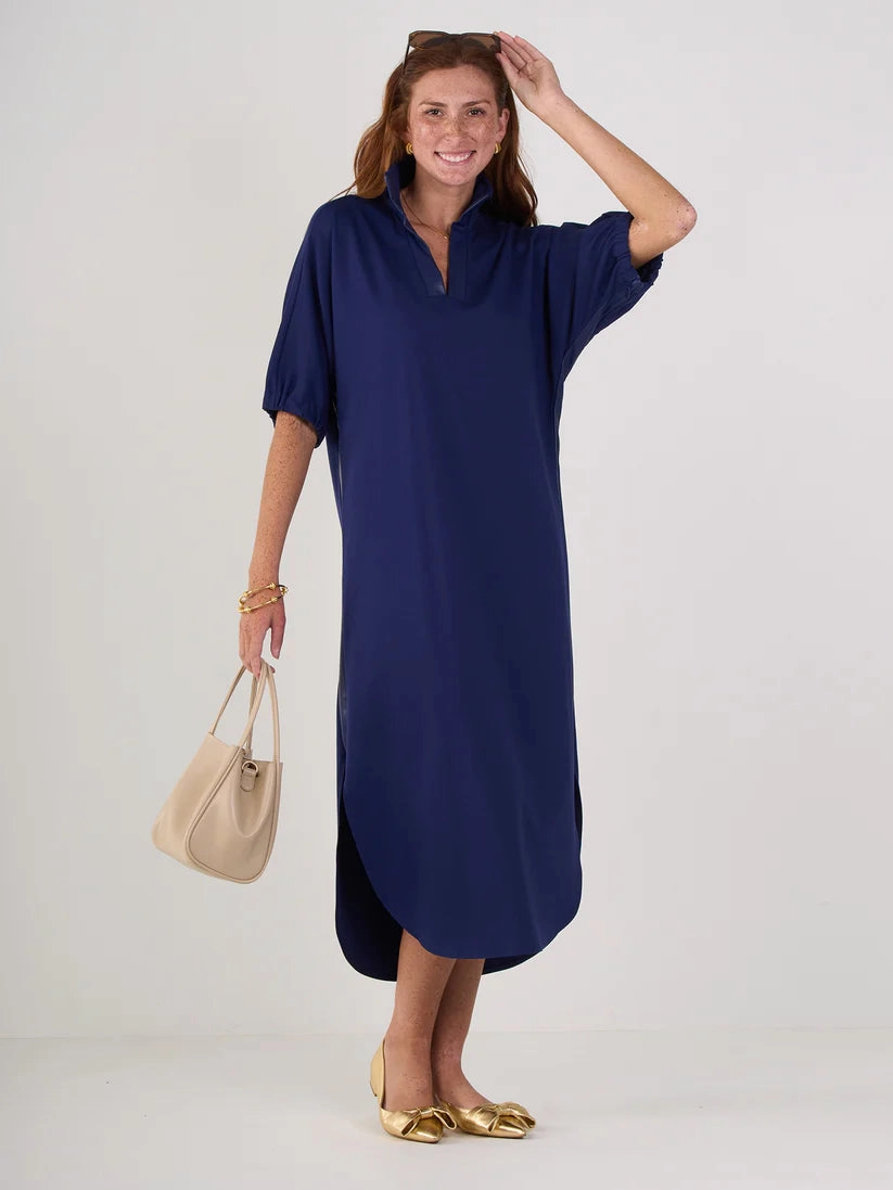 Emily Mccarthy Poppy Caftan in Navy Ponte Natural Wrap Perfectly Crafted