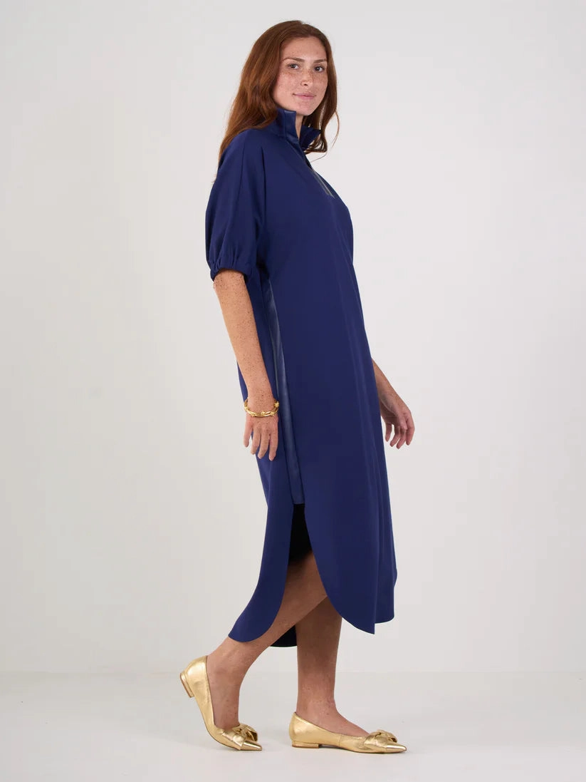 Cool Drape Side Pleats Emily Mccarthy Poppy Caftan in Navy Ponte