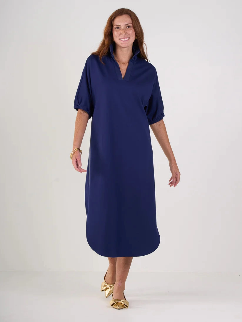 Emily Mccarthy Poppy Caftan in Navy Ponte Sunset Glow Clean Fit