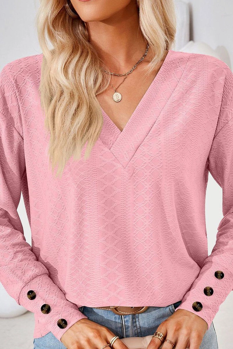 Convertible Collar WOMEN V NECK BUTTONED CUFF LOOSE FIT BLOUSE