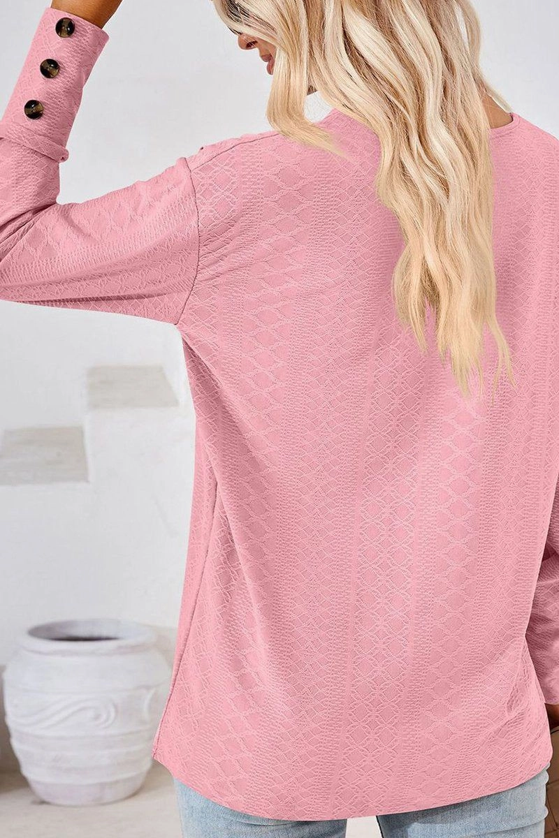 WOMEN V NECK BUTTONED CUFF LOOSE FIT BLOUSE ReinforcedShoulders Recycled Fiber Blend