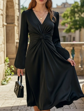 French Royal Sister Style V-Neck Waist Long Dress Feminine flowing piece