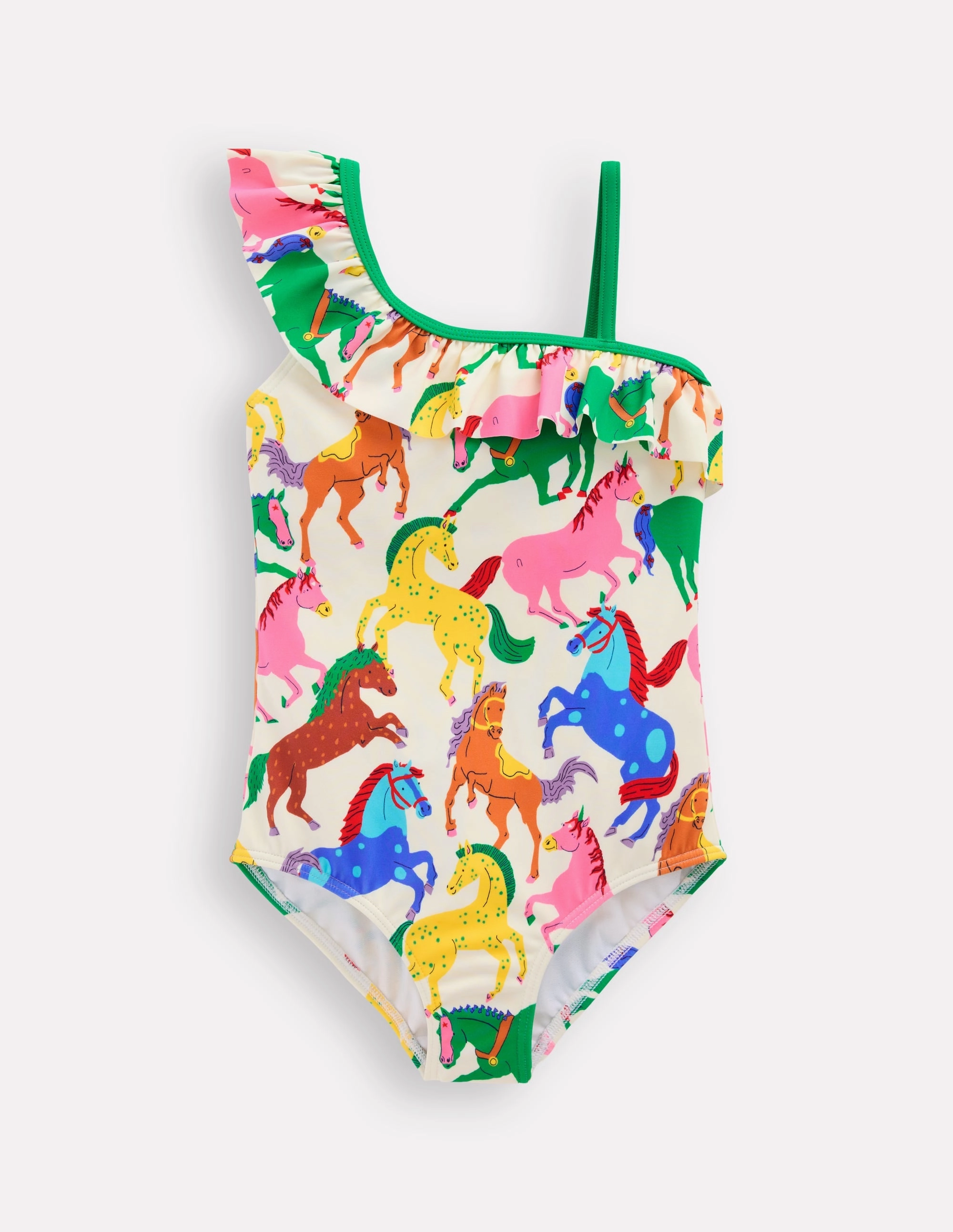 Slim Silhouette Ozone Resistant Lila One Shoulder Swimsuit-Multi Rainbow Horses