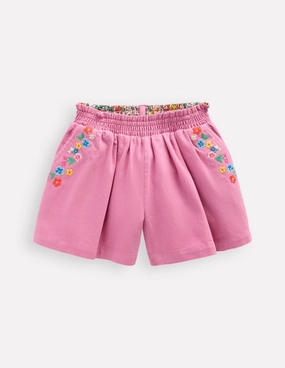 Pull-On Shorts-Pink Embroidered colorful Odor Resistant Coating