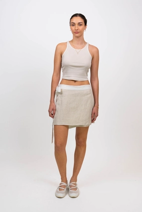 Linen Wrap Skirt (Size S - L) Wrinkle Resistant Laser Cut Edges