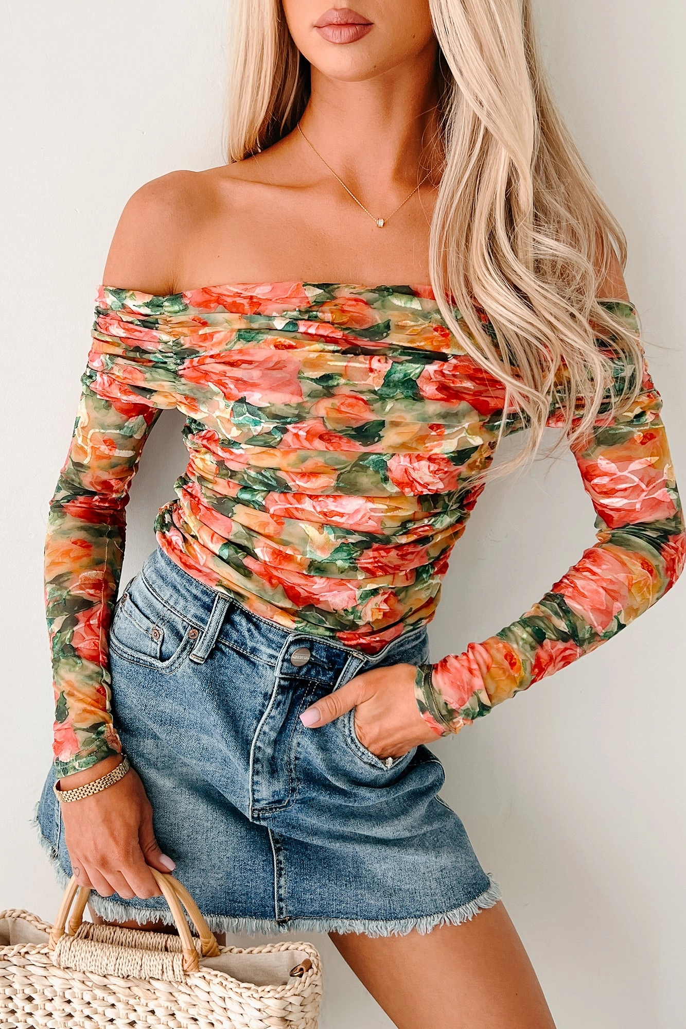 LightweightDesign Anti Pilling Finish Live In Color Off The Shoulder Floral Top (Multi)