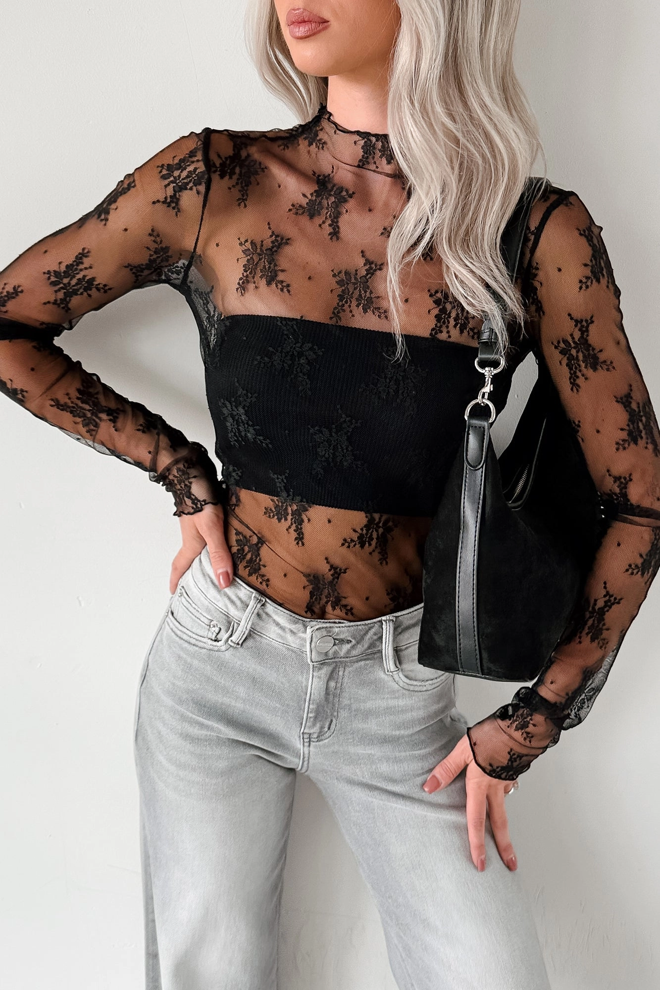 Erasable Surface Coating HoodedVersion Living For The Likes Lace Long Sleeve Top (Black)