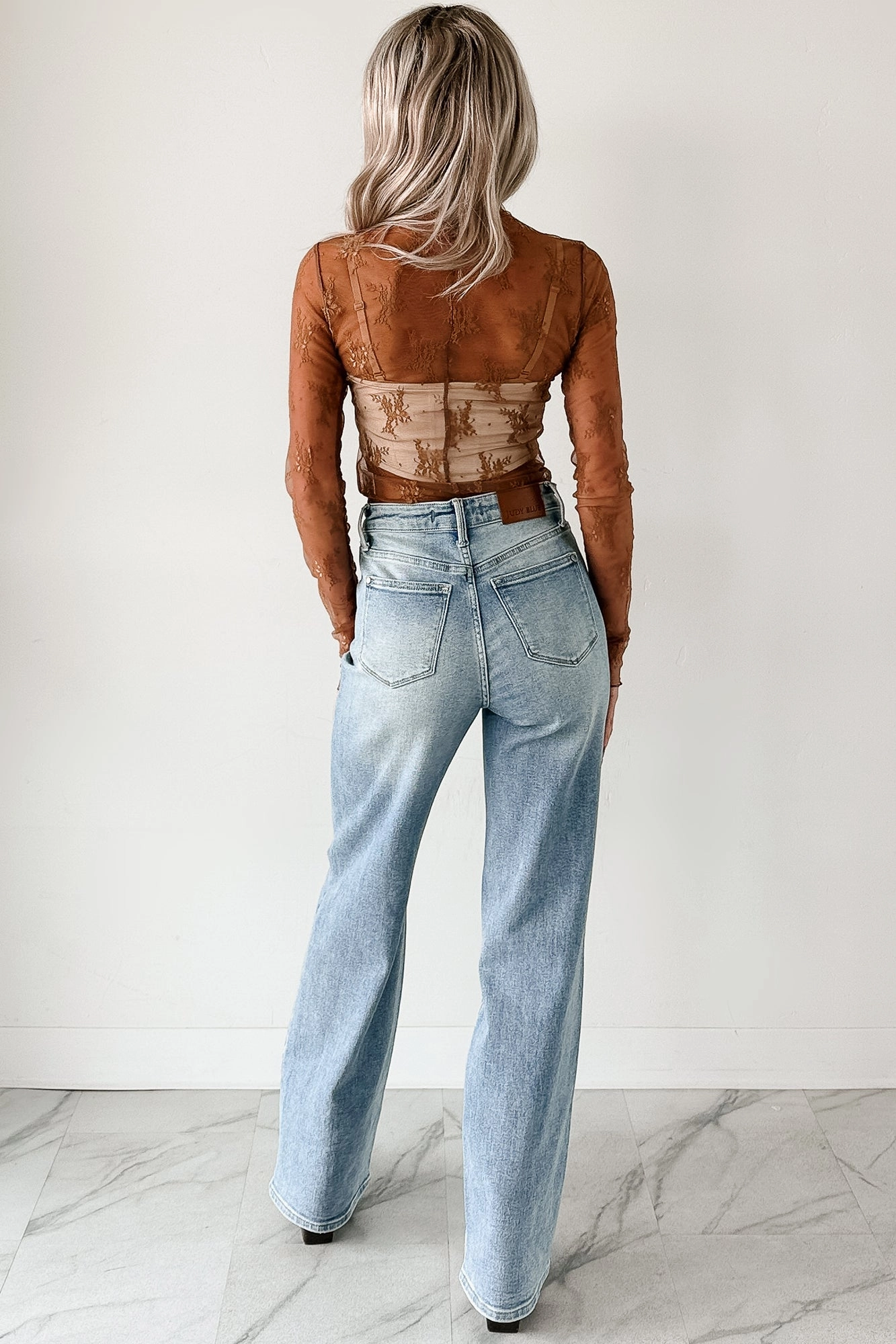 Living For The Likes Lace Long Sleeve Top (Mocha) Comfortable clothing Hypoallergenic fabric