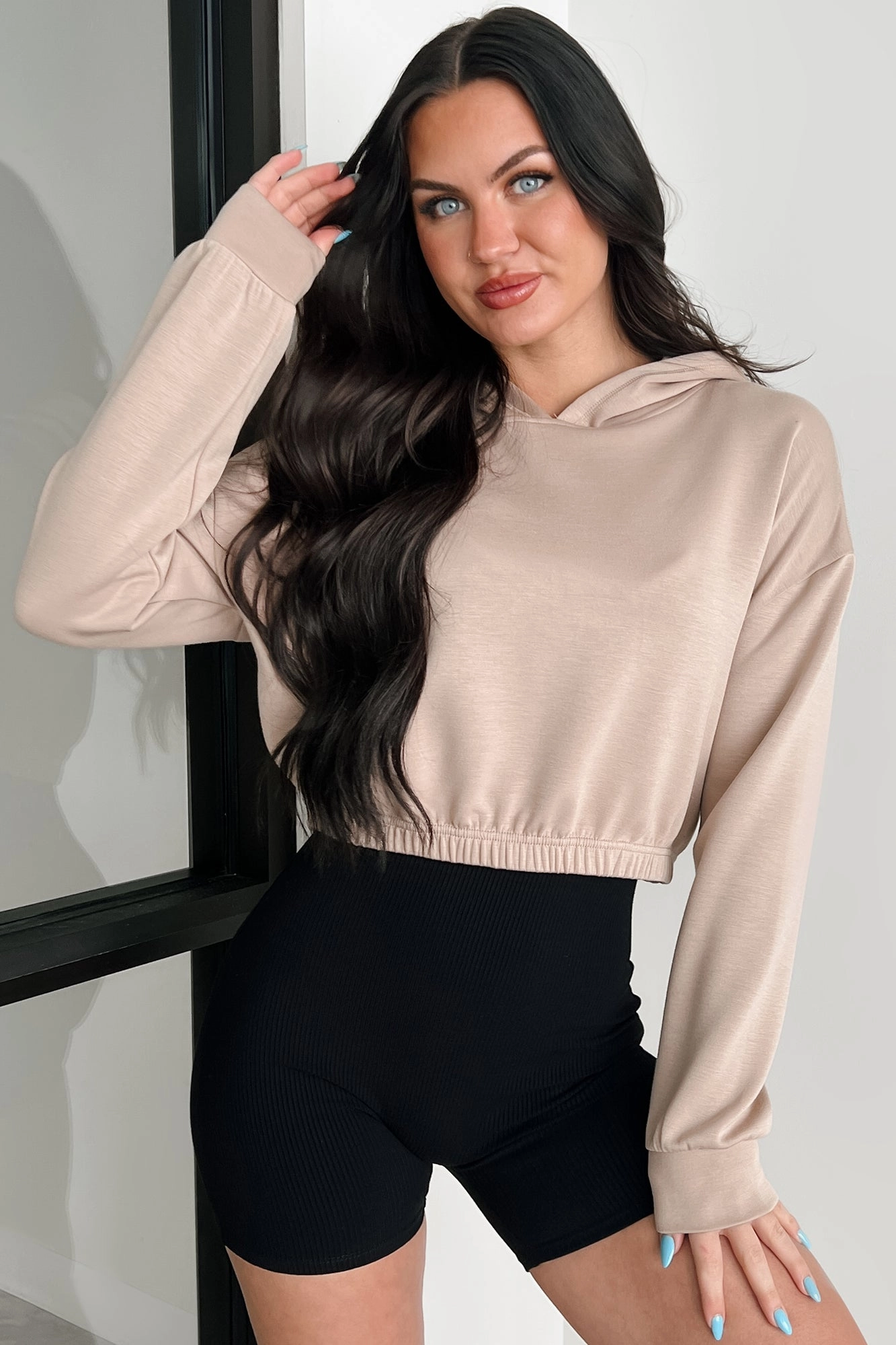 Breathable mesh panel EcoCertified Textile Living In Peace Cropped Hoodie (Taupe)