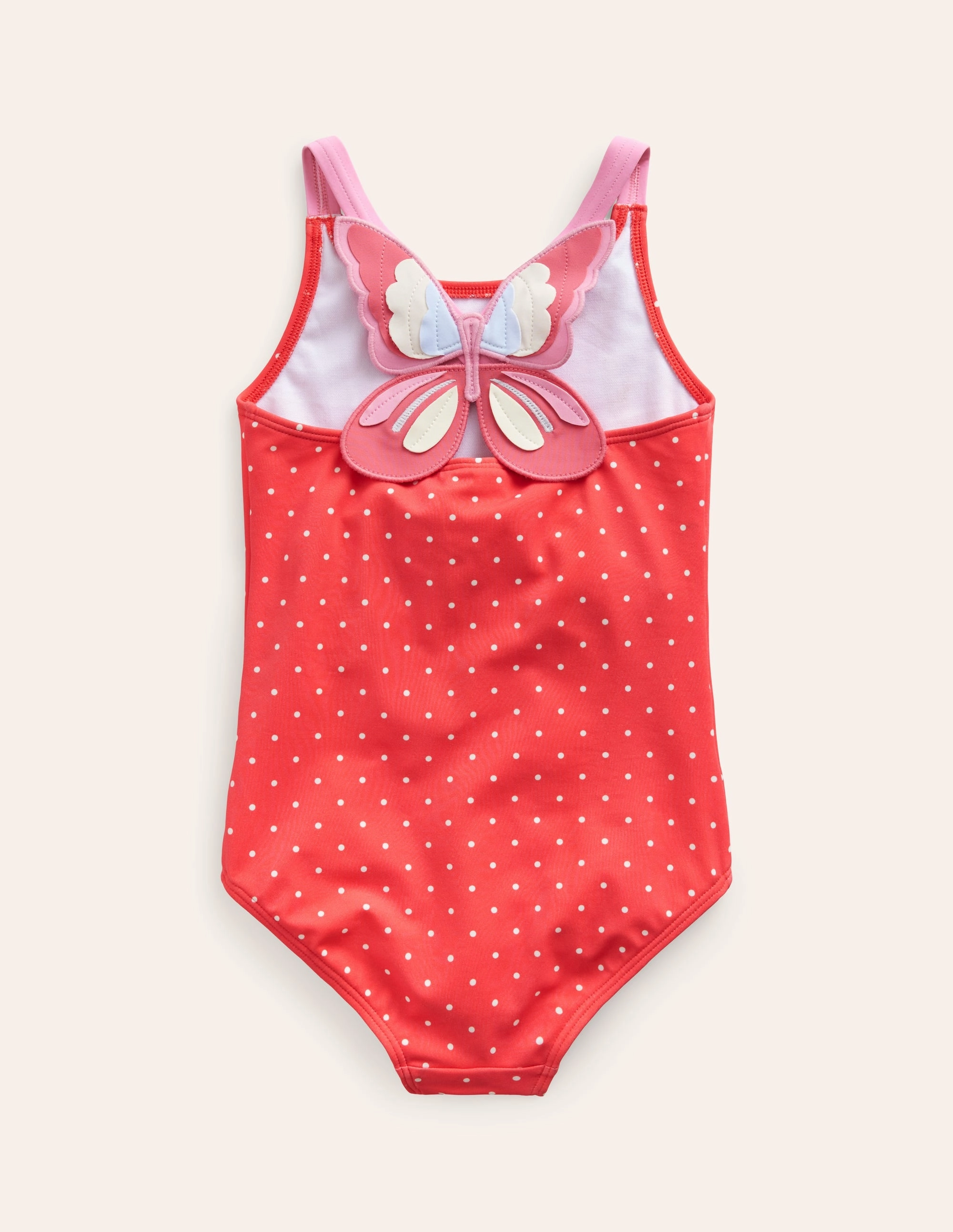 Logo Back Swimsuit-Coral Spot Butterfly Wide Shoulder Straps Matte-Appearance