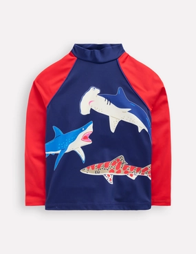 Logo Rash Vest-College Navy Sharks Waterfront Vacation High Coverage Back Panels