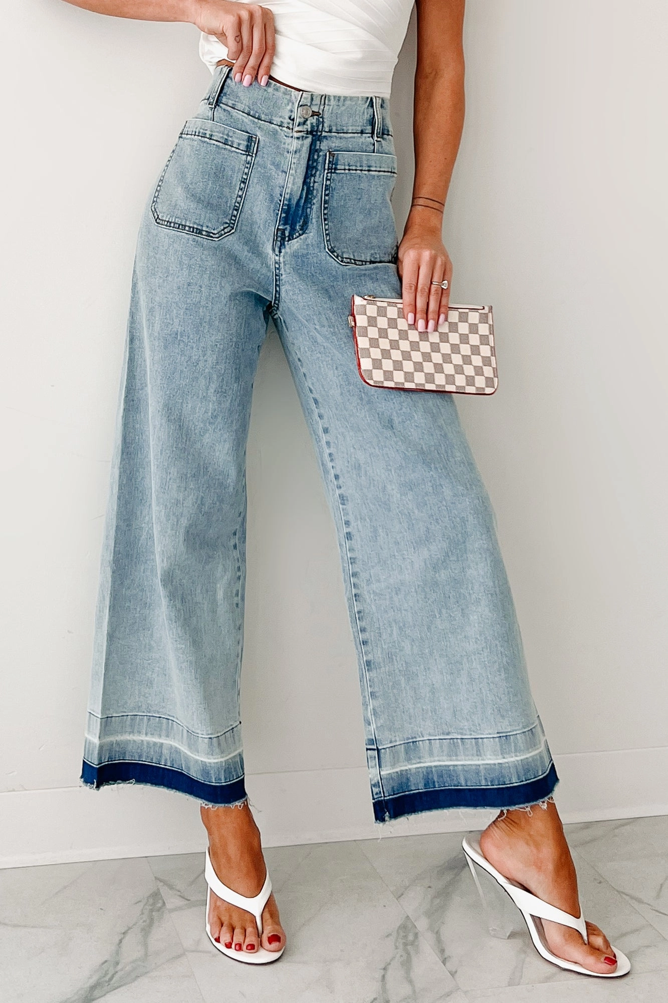 Chilly Day Ready Lola Dyed Hem Wide Leg Crop Jeans (Denim)
