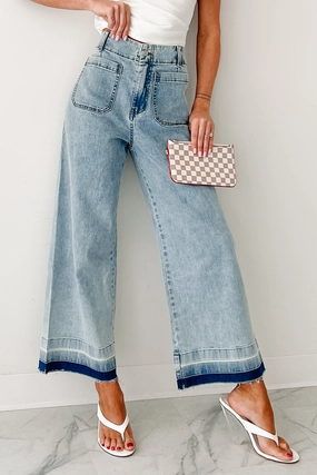 Chilly Day Ready Lola Dyed Hem Wide Leg Crop Jeans (Denim)