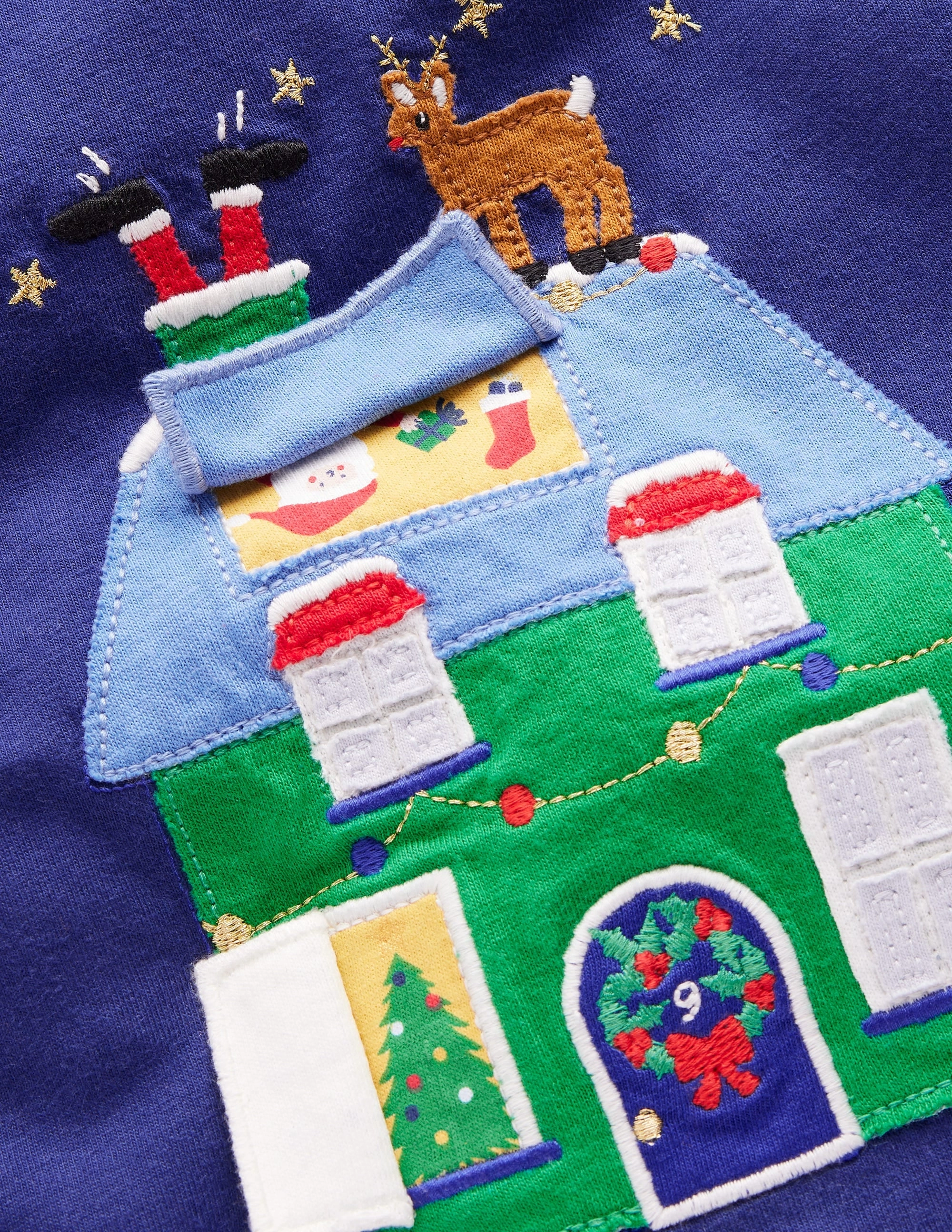 Long Sleeve Applique T-shirt-Starboard Blue House Stain Repellent Coating AthleticInspired