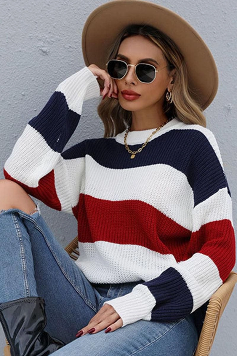 LONG SLEEVE BIG STRIPE ROUND NECK SWEATER YarnDyedQuality MultipanelLayout