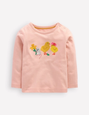 Circular Knit Technique Layered Collar Long Sleeve Logo T-shirt-Chalk Pink