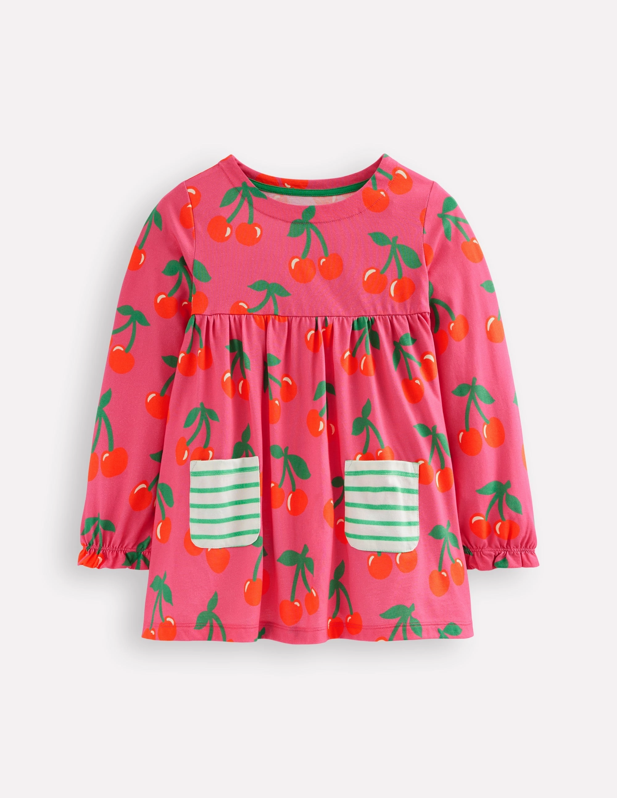 Long Sleeve Printed Tunic-Sorbet Pink Cherries Anti Pill Surface