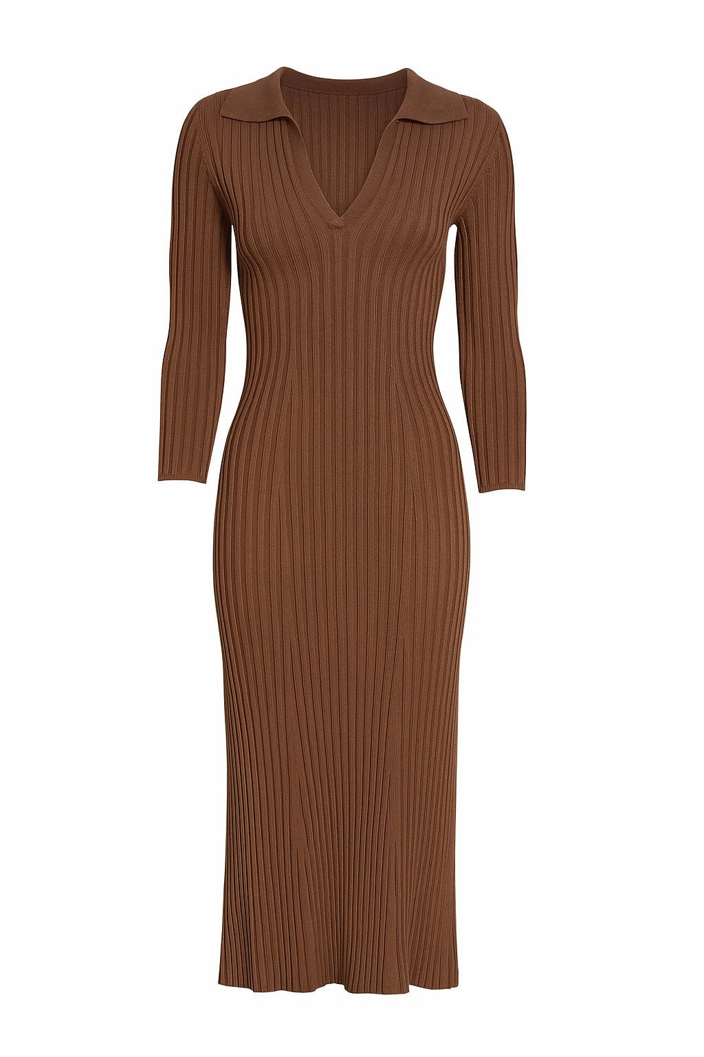 Patterned-Fabric Long Sleeve Rib Henley Dress Mink