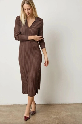 Travel Fit Long Sleeve Rib Henley Dress Mink