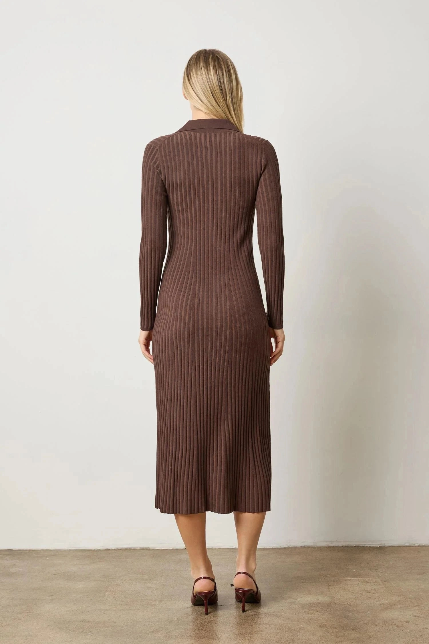 Long Sleeve Rib Henley Dress Mink Stylish Layering Versatile Layers