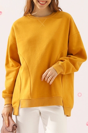 Layered Neckline Details Ethical production LONG SLEEVE ROUND NECK CUT HEM SWEATSHIRT