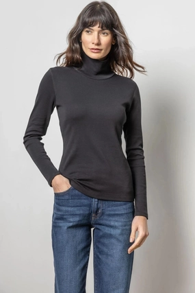 Long Sleeve Turtleneck Tee Black Relaxed Fit Shirt