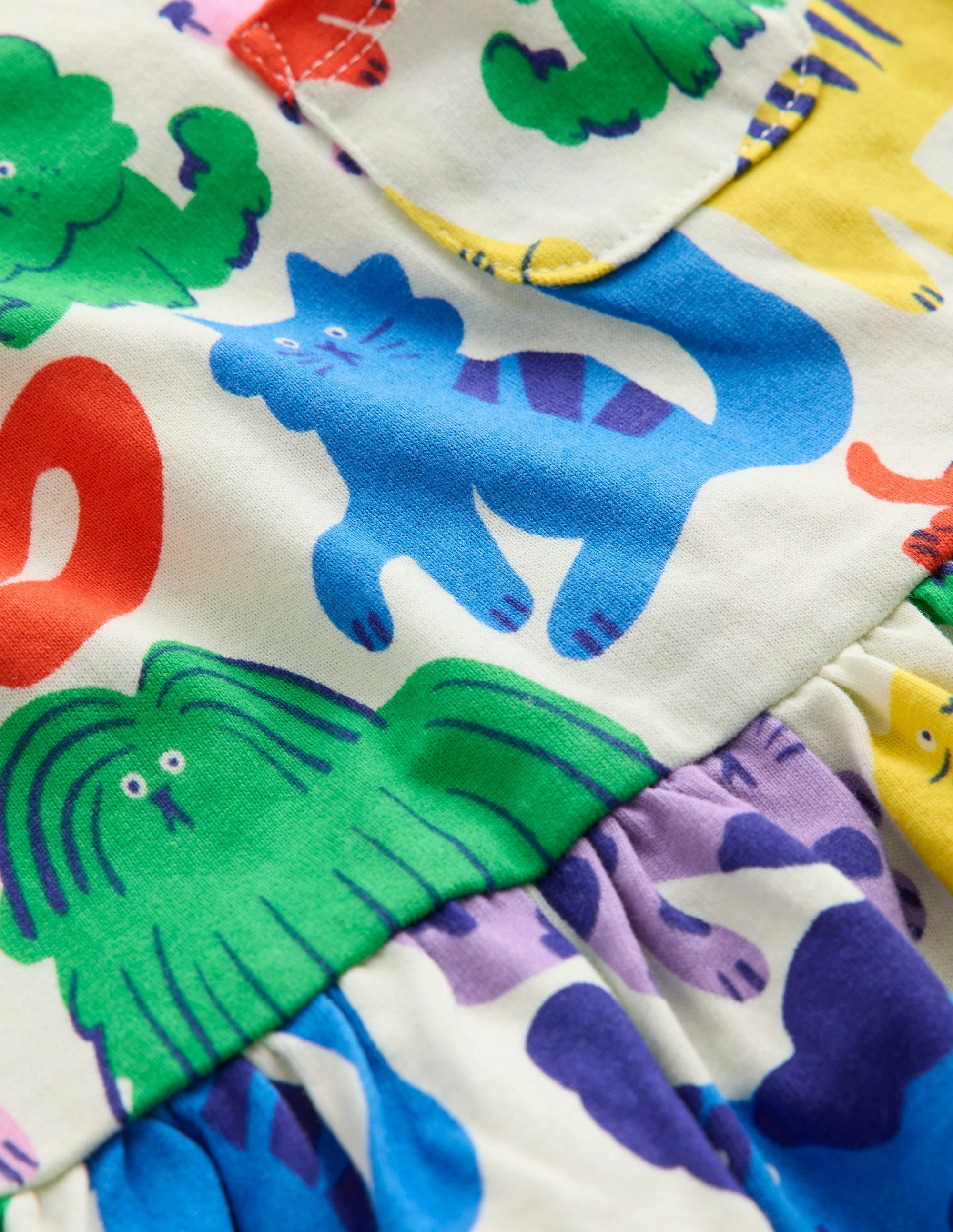 Long-Sleeved Fun Jersey Dress-Multi Oatmeal Rainbow Pets Relaxed-fit Easy to Wear