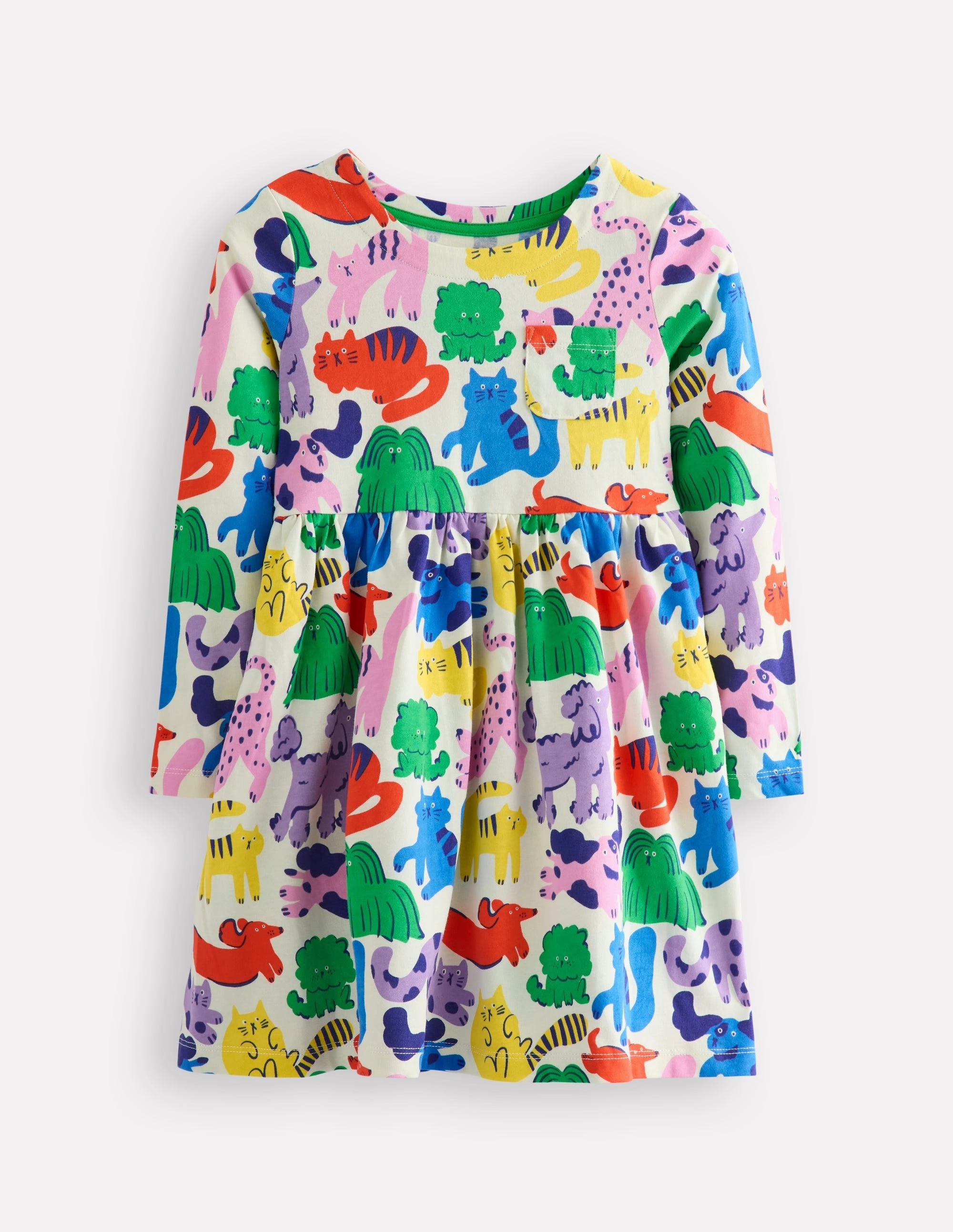 Office Ease Long-Sleeved Fun Jersey Dress-Multi Oatmeal Rainbow Pets