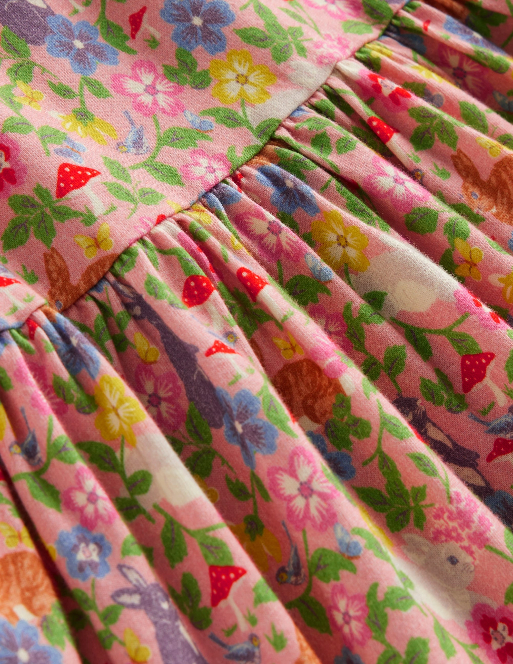 Luxe style Long-Sleeved Fun Jersey Dress-Vintage Pink Bunny Field