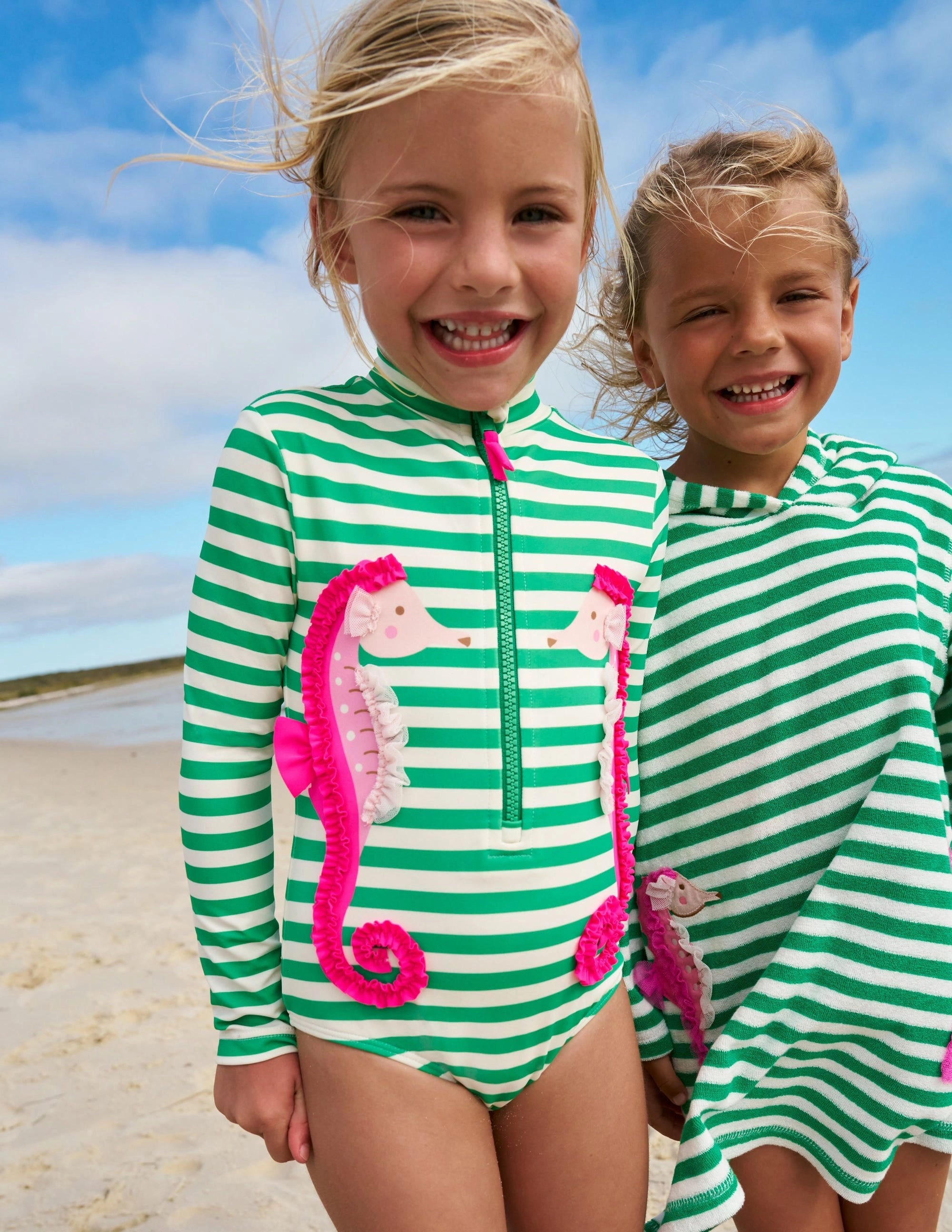 Long-Sleeved Swimsuit-Green Seahorse Sunny Life