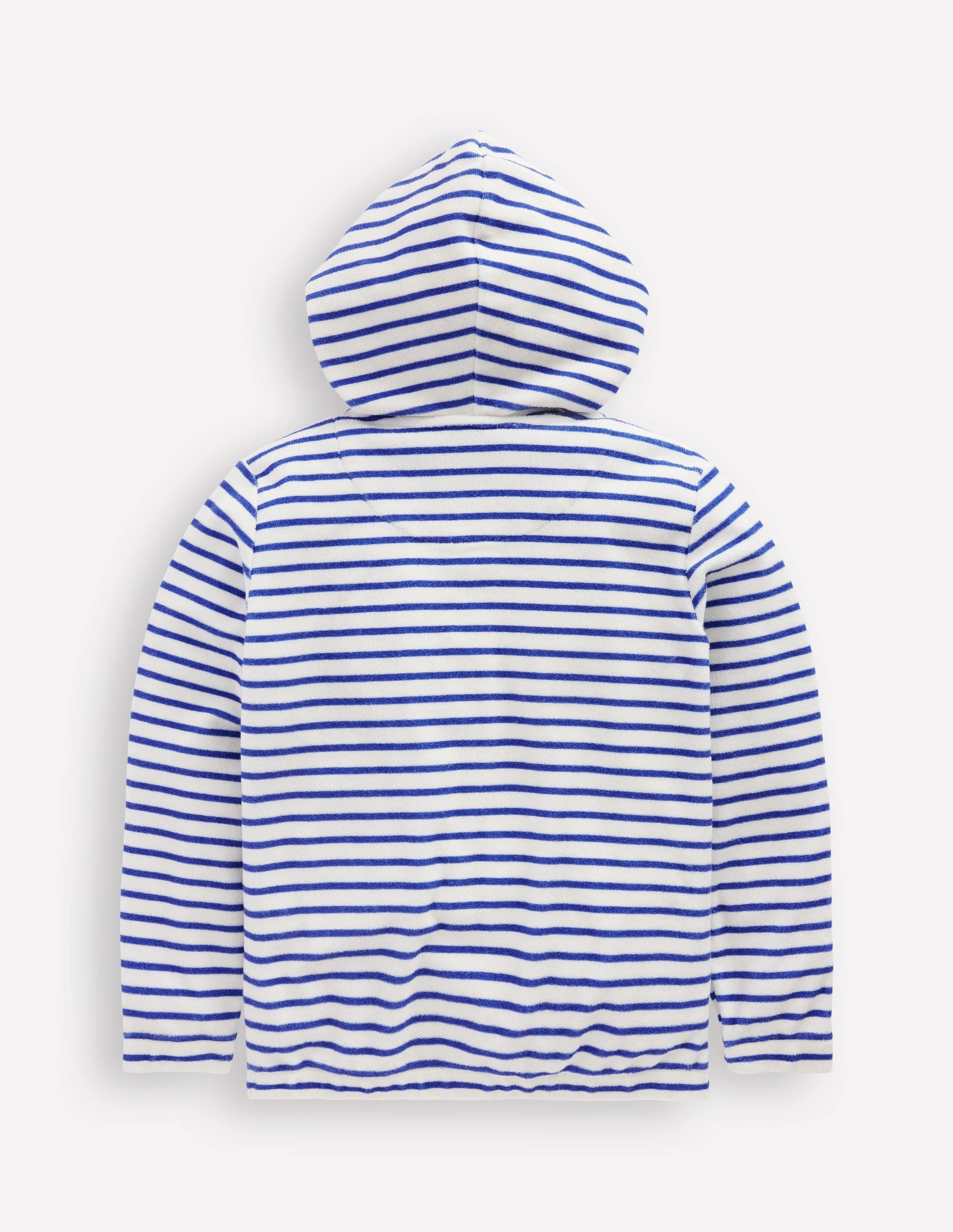 Zip-Through Towelling Hoodie-Ivory/Bright Blue Sea Stripe Printed Blouse BreathableMeshPanels