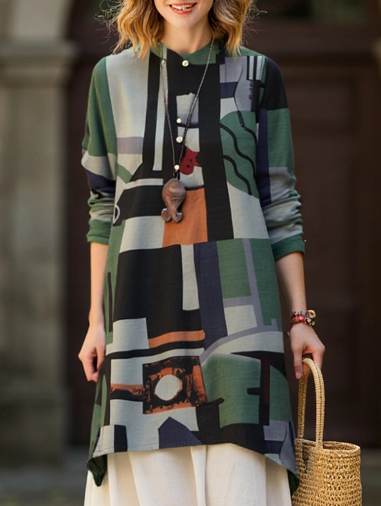 CollapsibleFrame Loose casual bohemian mid-length shirt